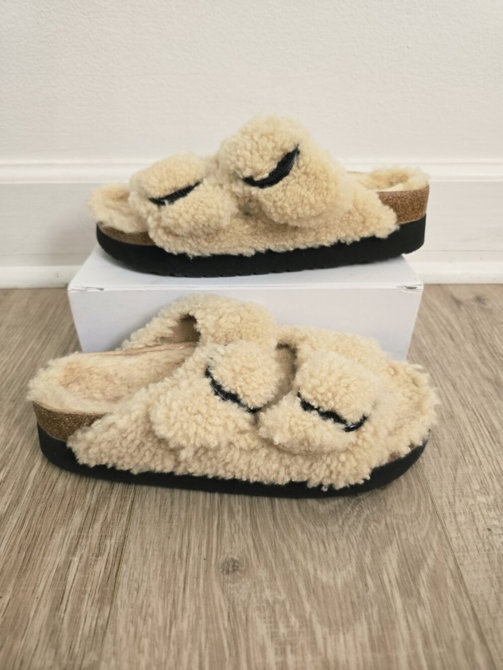 Papillio Birkenstock Arizona Big Buckle Shearling Wool Slip On Slippers Shoes 8